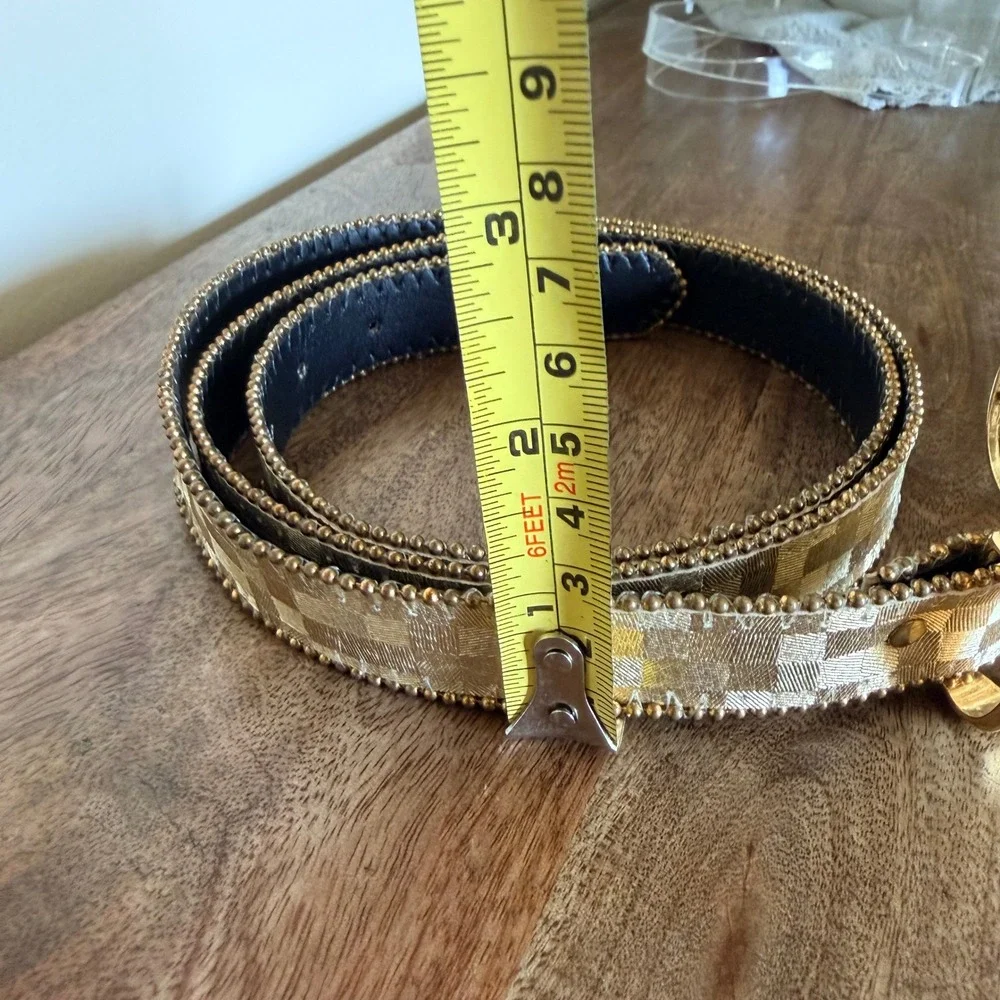 Elite Western Checkerboard Belt Womens XL Gold Metallic Ball Chain Trim GLAM